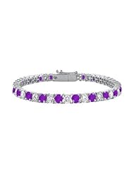 Sterling Silver Round Amethyst and Cubic Zirconia Tennis Bracelet 7.00 CT TGW