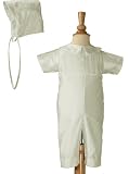 White Pin Tucked Silk Shantung Christening Baptism Coverall