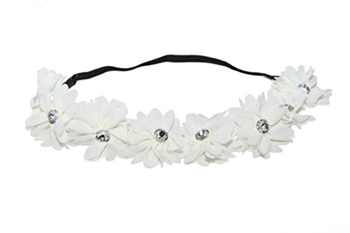 Lux accessories white coachella fabric flower rhineston…