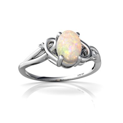 14K White Gold Oval Genuine Opal Ring Size 7