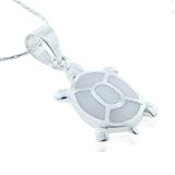 Sterling Silver Natural White Mother of Pearl Turtle Pendant Necklace for Women 18”