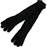BLACK ANGORA EXTRA LONG LADIES GLOVES W/ROSE
