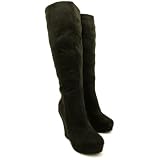 Spy Love Buy Suede Style Wedge Heel Platform Lace Knee High Boots Dahlia