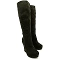 Spy Love Buy Wildleder-Imitat Keilabsatz Plattform Kniehohe Stiefel "Dahlia"