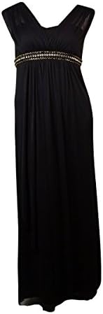 Patra Women's Beaded Ruched Chiffon Cascade Dress (14, Black)