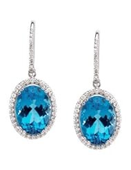 Genuine Swiss Blue Topaz And Diamond Earrings 14K White Gold 14.00X10.00 mm Genuine Swiss Blue Topaz And Diamond Earrings