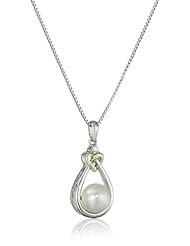 Jewelry: Sterling Silver and 14k Yellow Gold Freshwater Cultured Pearl (8mm) and Diamond Heart Knot Pendant Necklace (.016 cttw, I-J Color, I2-I3 Clarity), 18" - Amazon Curated Collection