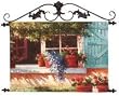 Windowsill Flower Pots Hand Painted Canvas Wall Art with Metal Wall Medallion (42.5x34 inches)