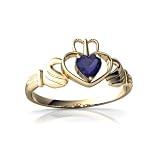 14K Yellow Gold Heart Genuine Sapphire Celtic Claddagh Ring