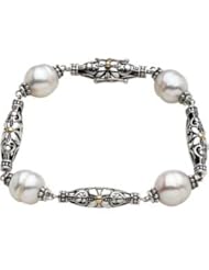 Jewelplus Freshwater Cultured Pearl Bracelet Sterling Silver & 14K Yellow 11.00-12.00 Mm
