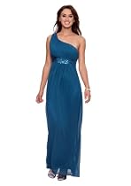 Astrapahl, Elegantes Chiffon Abendkleid im römischen Toga - Stil, Farbe türkis