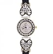 Womens Double Heart Buckle Watch in Stainless Steel & Gold Accents