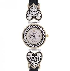 Womens Double Heart Buckle Watch in Stainless Steel & Gold Accents