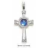 Sterling Silver Russian Cross With Blue Crystal Ball - JewelryWeb