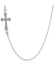 Stainless Steel  Side Cross Charm Rolo Chain Necklace