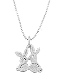 Sterling Silver One Sided Small Kissing Bunny Rabbits Necklace