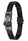 Black Stainless Steel and Polyurethane Diamond Accent Bangle Bracelet