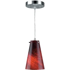 Lite Source LS-1737 Fedora Pendant Lamp, Polished Steel with Red And Black Glass Shade