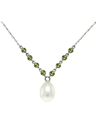 14K Gold Drop Necklace with Natural Peridots & Grade A/A+ cultured Freshwater Pearl