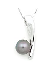 Sterling Silver Twisted Bar Pendant with 10-11mm Black Freshwater Pearl, Free Shipping and Gift Box