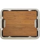 Board Above, Classic Collection - Bamboo Cutting Board with Polished Stainless Steel Tray, Small