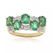 Green Emerald and Diamond Cluster Band Ring in Yellow Gold