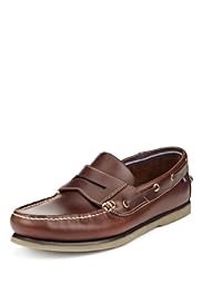 Blue Harbour Leather Slip-On Deck Shoes with Freshfeet™ Silver Technology