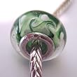 Murano Style Glass Lampwork 925 Bead Fits Pandora Green with Lt Green Swirl and White Dots, 14mm (1)