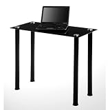 RTA Home and Office Tempered Glass and Metal Laptop and Utility Desk in Black