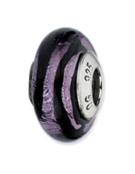 Sterling Silver Purple/Black Stripes Italian Murano Charm