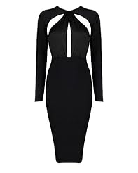 Sexy Nylon/Rayon/Spandex Long Sleeves Cowl Neck Cutout Cocktail Bandage Dress/Bodycon Dress/Club Dress/Evening Dress/Party Dress/Midi Dress 