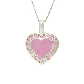 Sterling Silver Pink Jade Filigree Heart Pendant on Chain, 18 by Amazon.com Collection