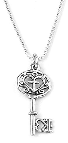 Sterling Silver Filigree Key Pendant by Bob Siemon, 18″