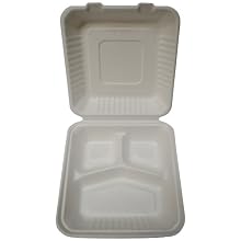 PrimeWare PLA-39 White Molded Fiber Hinged Lid Container, 9" Length x 9" Width x 3-3/16" Height, Large, 3-Section, PLA-Lined (Case of 160)