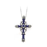 Sterling Silver Lapis Cross Shaped Pin/Pendant with Chain