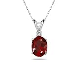 6X4mm Oval Garnet and Diamond Stud Pendant in 14K White Gold