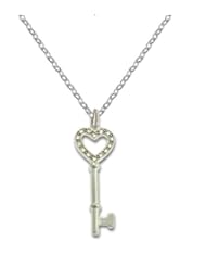 Sterling Silver CZ Small Heart Key Pendant with Chain
