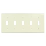 Leviton 78023 5-Gang Toggle Device Switch Wallplate, Standard Size, Thermoset, Device Mount, Light Almond