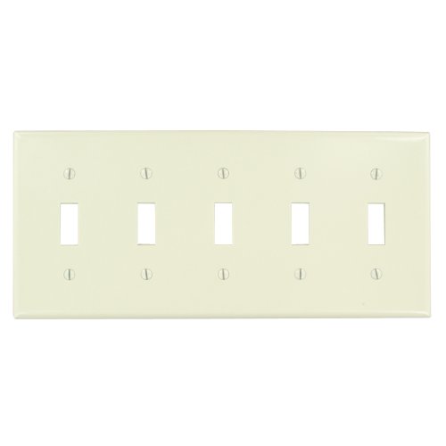 Leviton 78023 5-Gang Toggle Device Switch Wallplate, Standard Size, Thermoset, Device Mount, Light Almond