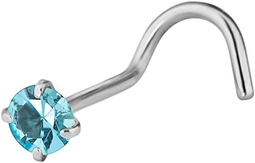 JewelrieShop 20g Surgical Steel 3 mm Stainless Steel Cubic Zirconia Crystal Nose Screw 1 PCS Aqua Blue