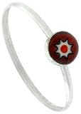 Tiny Sterling Silver 1/4 (6 mm) Round Maroon Resin Ring with White Flower Design
