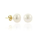 14K Gold Genuine Freshwater Cultured White 8-8.5mm Button Pearl Stud Earrings