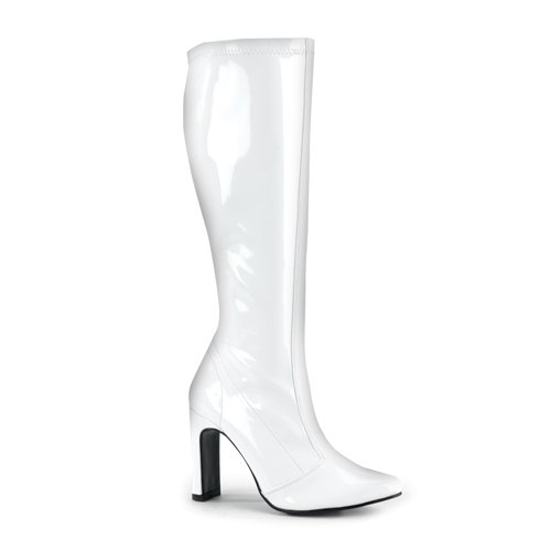FLIRT-308, Women's 4'' Heel Stretch Patent Boots in White or Yellow in Sizes 6-12 Perfect for Halloween