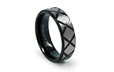 Black PVD Titanium Ring with diamond shape satin finish center and High Polish Band 7mm