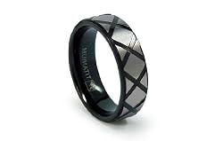 Black PVD Titanium Ring with diamond shape satin finish center and High Polish Band 7mm