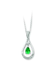 Sterling Silver May CZ Stone Never Forget Tear 18in Birthstone Necklace.
