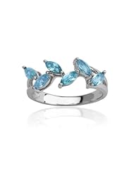 Sterling Silver Leaf Design Blue Topaz Ring