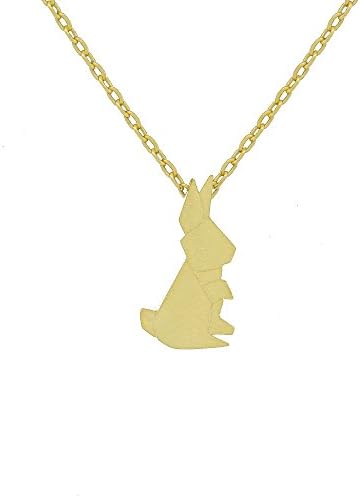 Origami Geometric Pet Animal Rabbit Charm Necklace (Gold Tone)