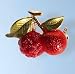 Cherry Pin Brooch 24K Gold Swarovski Crystals Jewelry Red Green Fruit Stem Cereza, $1 Shipping!