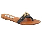 Steve Madden Striped Sandals with Chain Accent (8.5 M US, Black)